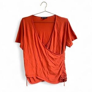 INC International Concepts Rust Orange Wrap Top – Ruched Side – Size 1X  Soft,